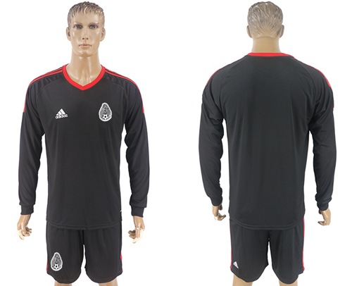 Mexico Blank Black Long Sleeves Goalkeeper Soccer Country Jersey - Click Image to Close